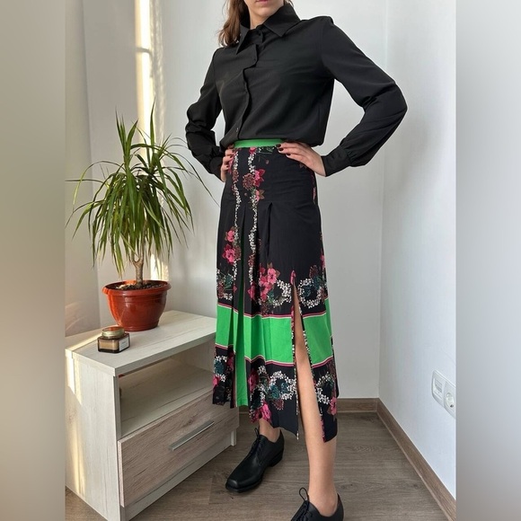 Sandro Pleated Midi Floral Print Black Skirt - Picture 4 of 11